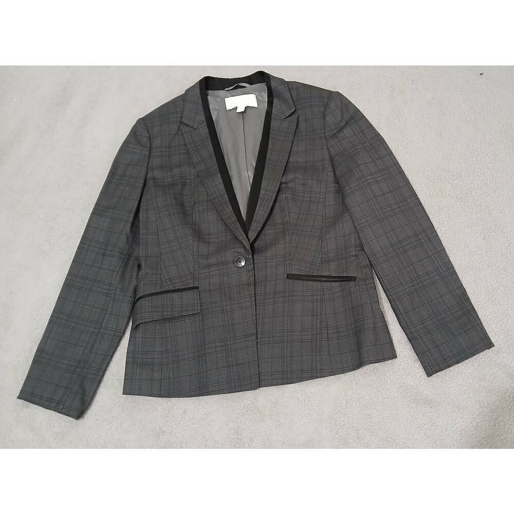 Hugo boss womens size 8 FINE VIRGIN WOOL tartan plaid gray four season blazer
